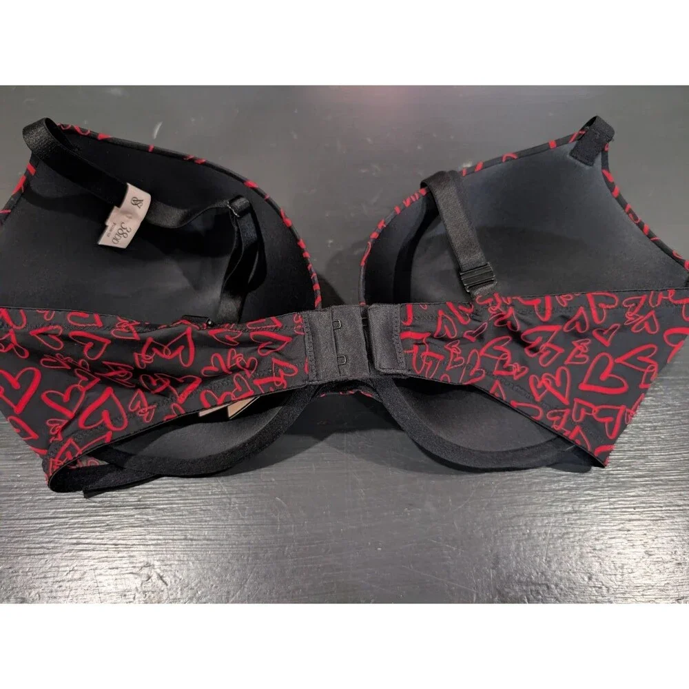VICTORIA'S SECRET 38DD Push-Up Bra Black Red Hearts underwire NEW